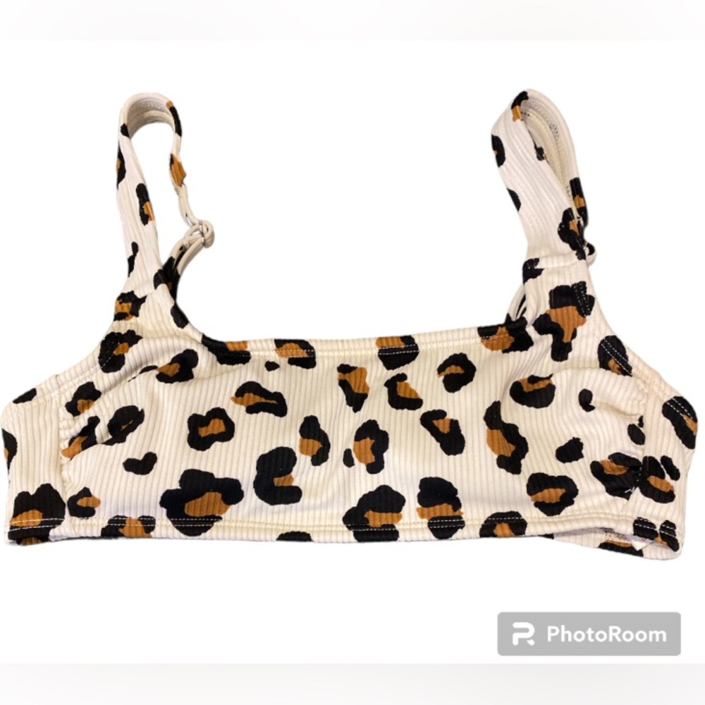 XHILARATION BIKINI TOP animal print, whit tan black, size small